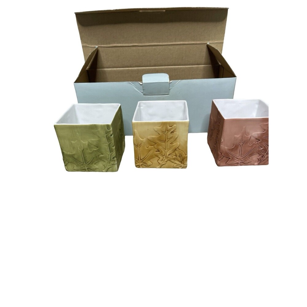 Partylite Fall Colors Leaves Tealight Trio Votive Tea Light Candle Holder Set
